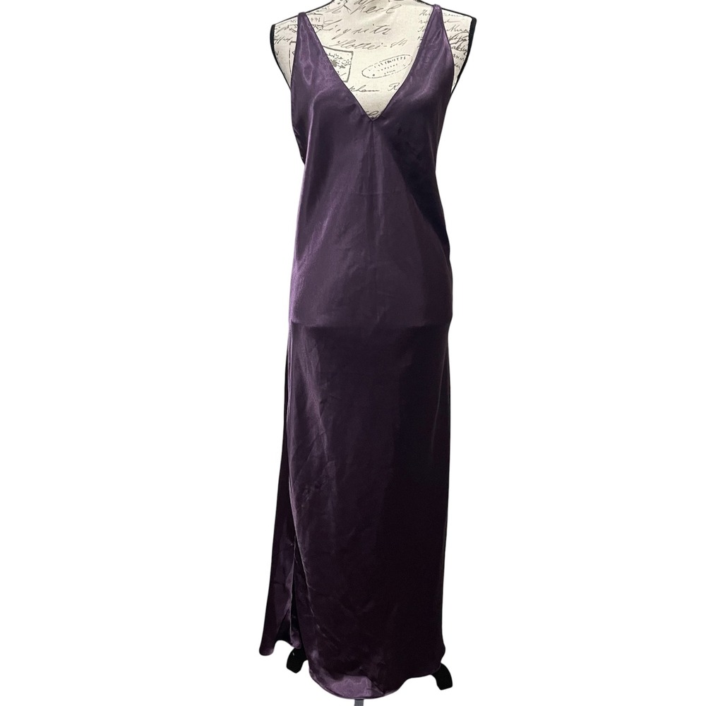 Vintage Frederick's of Hollywood Nightgown Womens M Purple Satin Maxi Open Back - Picture 1 of 6